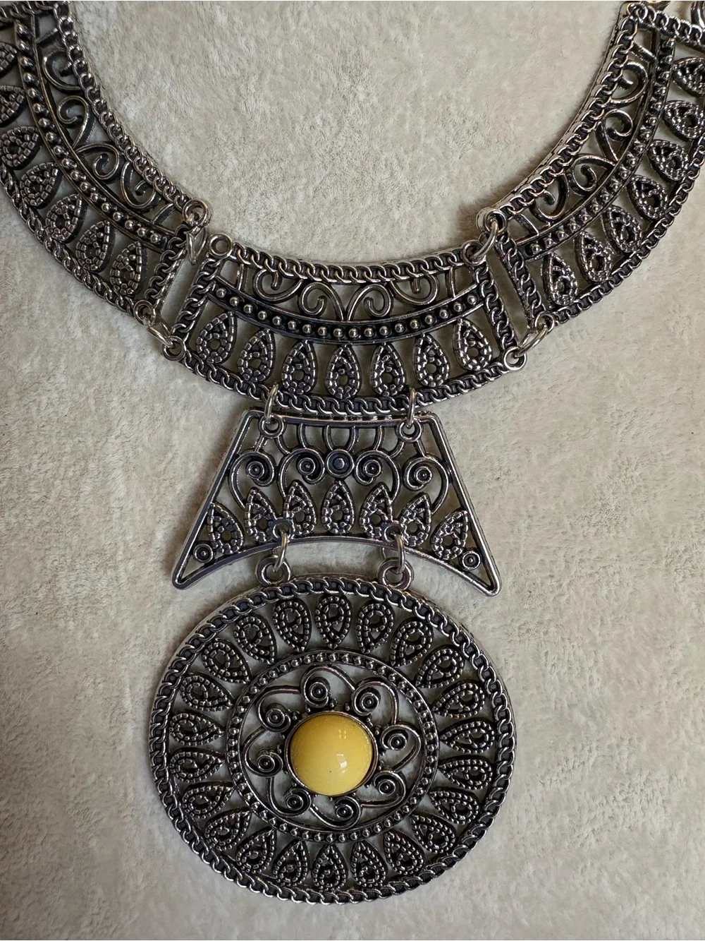Paparazzi Filigree Statement Necklace Antique Silver Medallion Boho